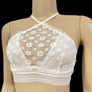 Victoria’s Secret High Neck Sheer Lace Underwire Bralette Bra White Small